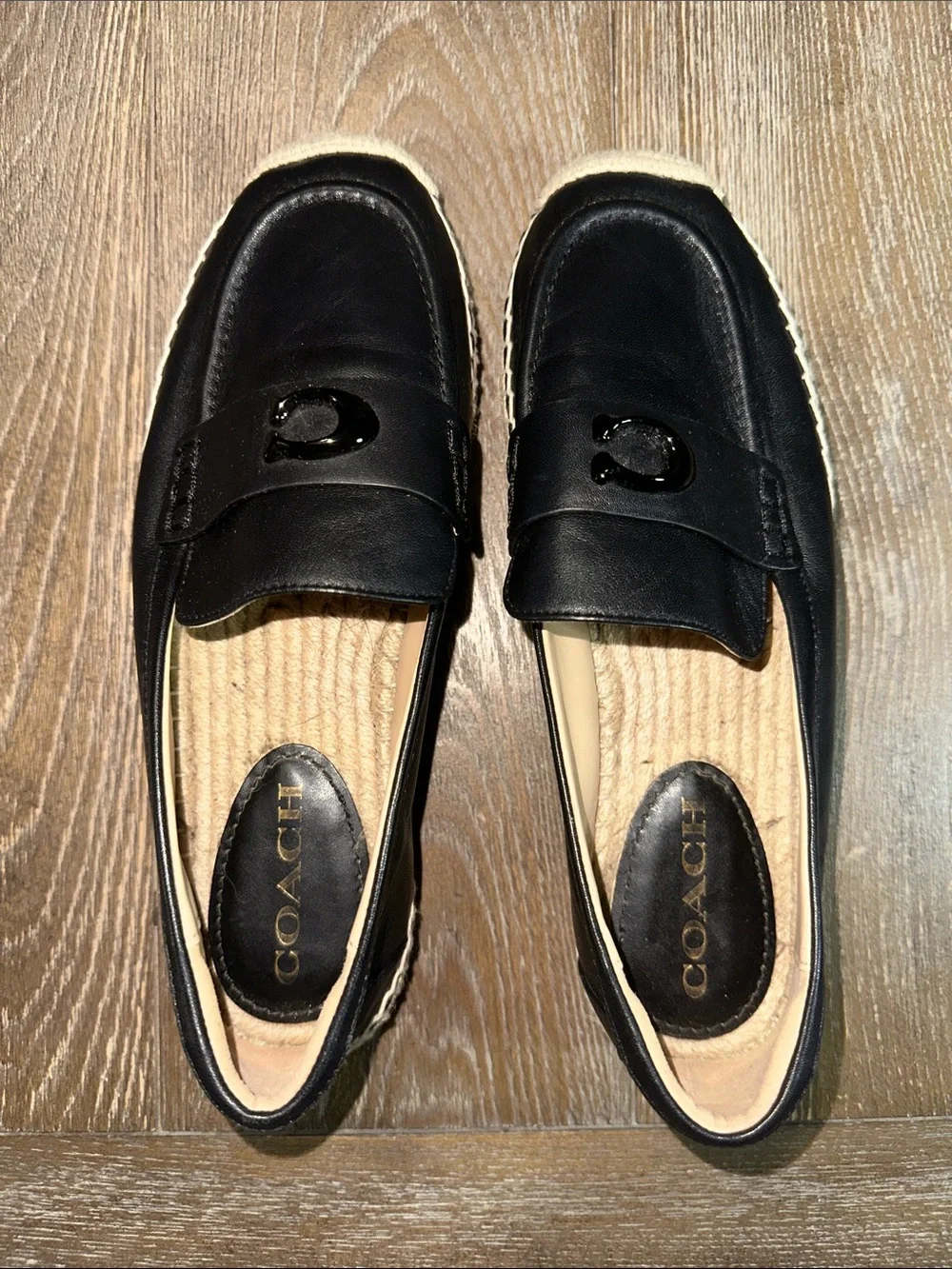 Coach Camilla Black Leather Espadrille Platform Loafers Women’s Size 8